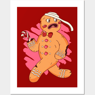 Funny Christmas Gingerbread Man Illustration Posters and Art